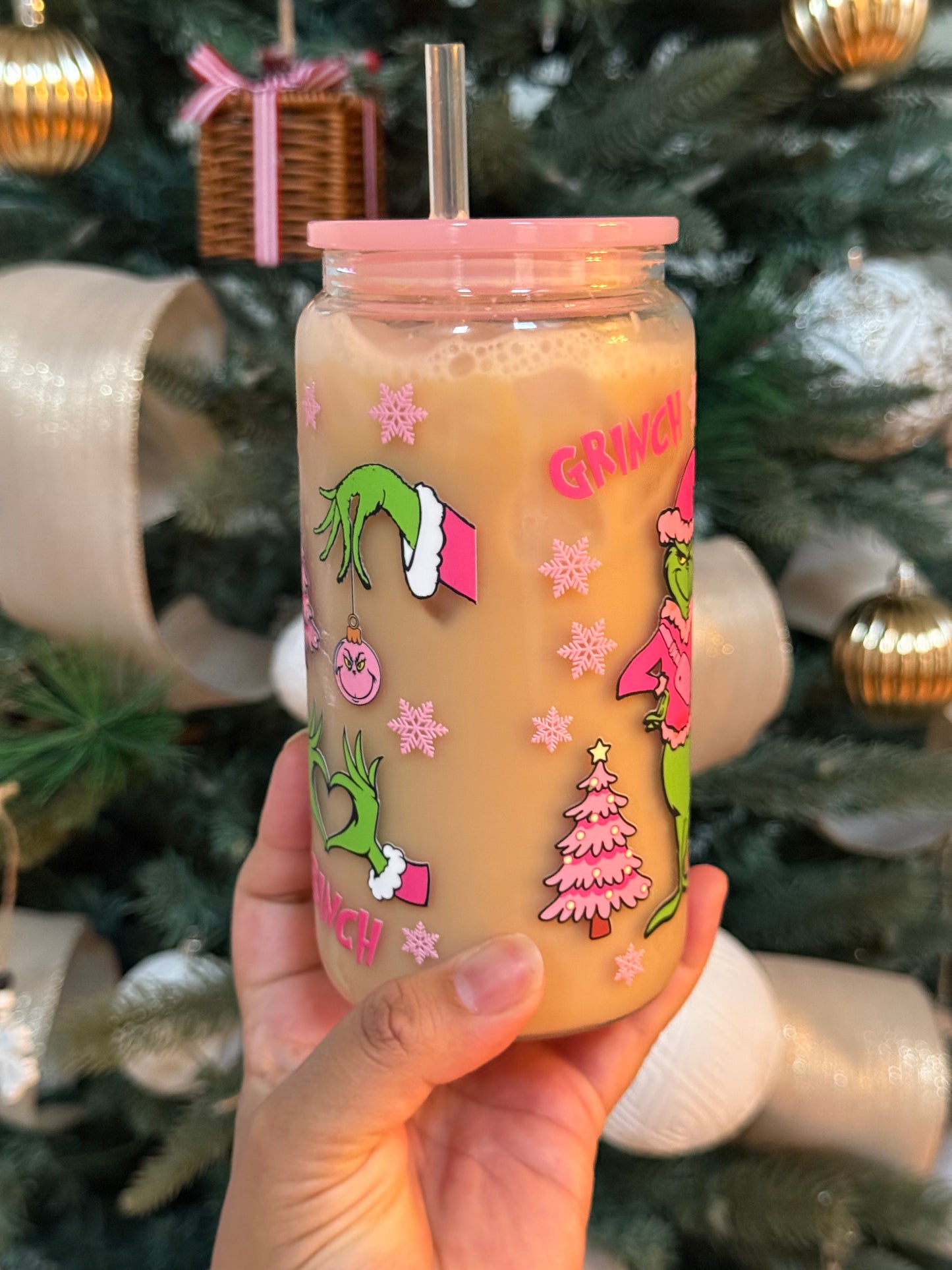 Pink Grinchmas glass Can