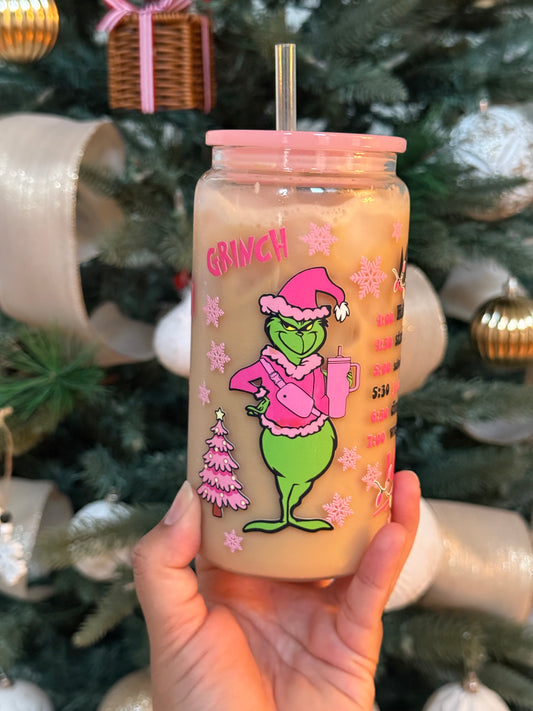 Pink Grinchmas glass Can