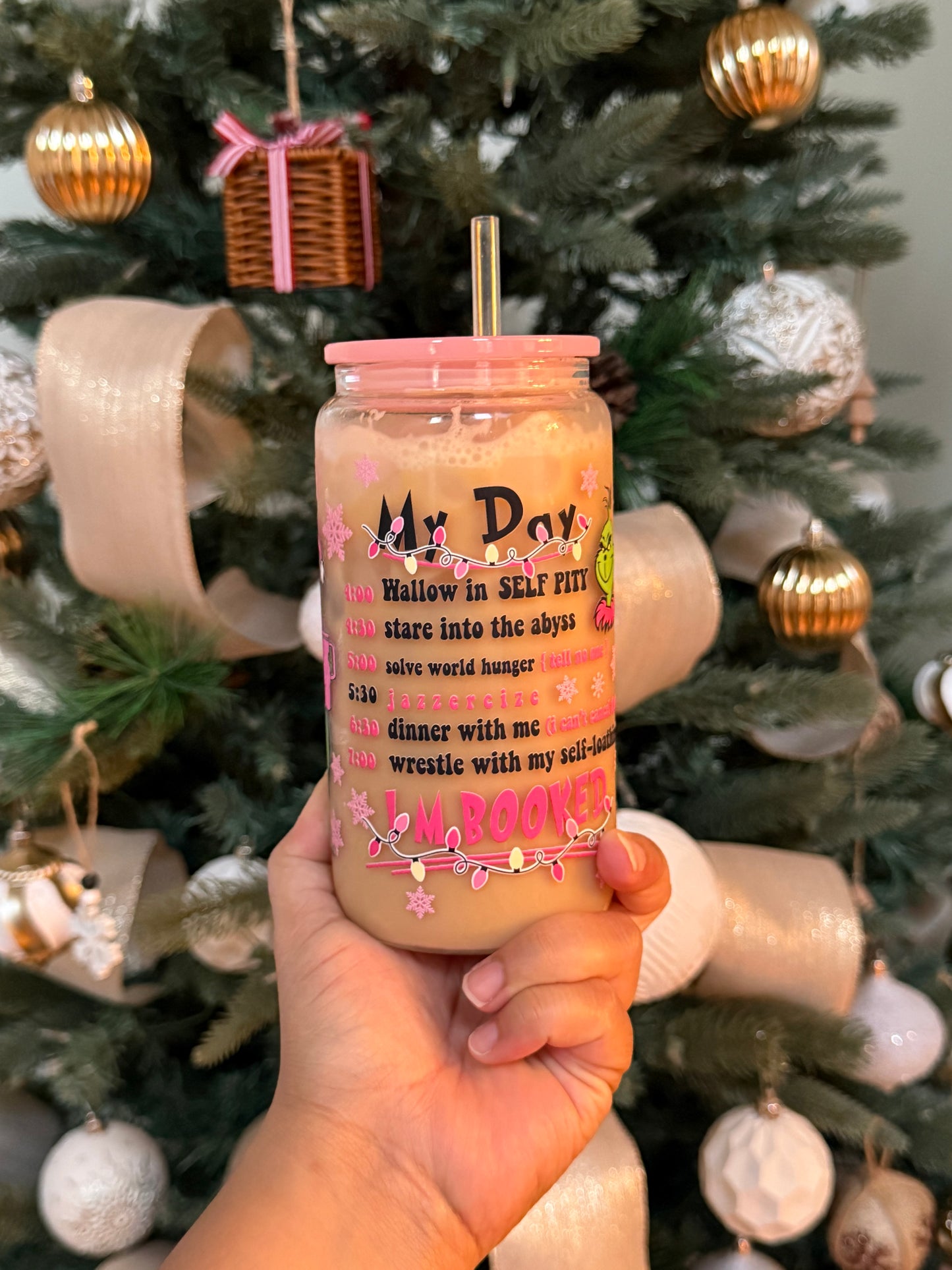 Pink Grinchmas glass Can