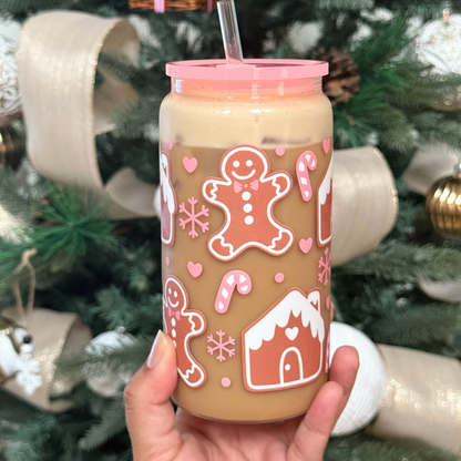 Pink Gingerbread House Glass Cup