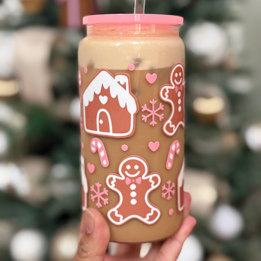 Pink Gingerbread House Glass Cup