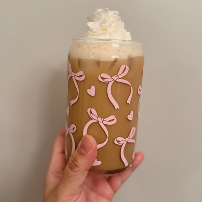 Pink Bows and hearts Glass Cup