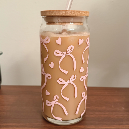 Pink Bows and hearts Glass Cup