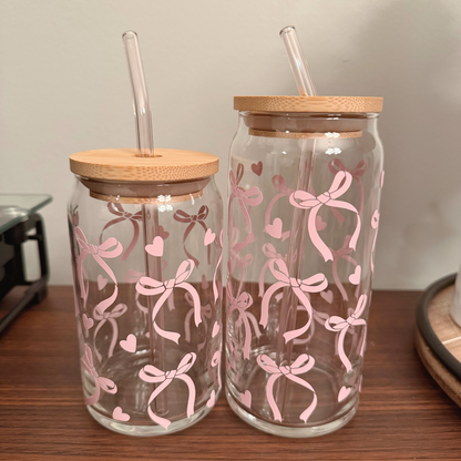 Pink Bows and hearts Glass Cup