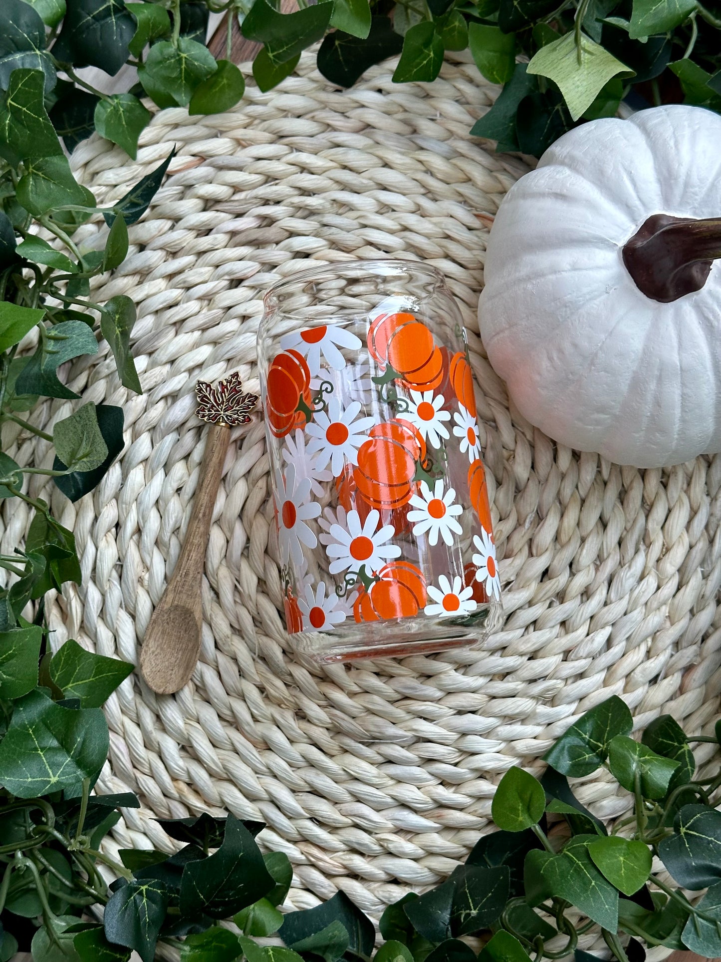 Pumpkin Daisy Glass Can