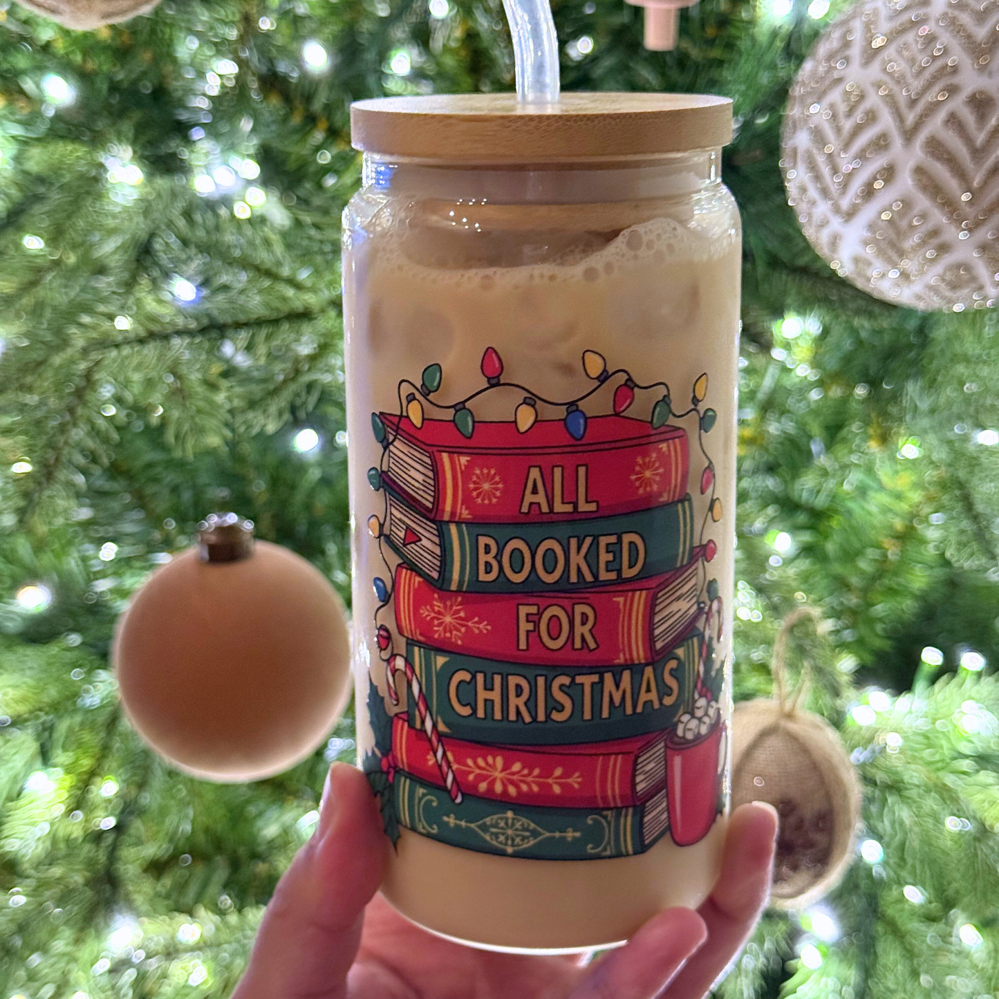 All Booked For Christmas Glass Cup