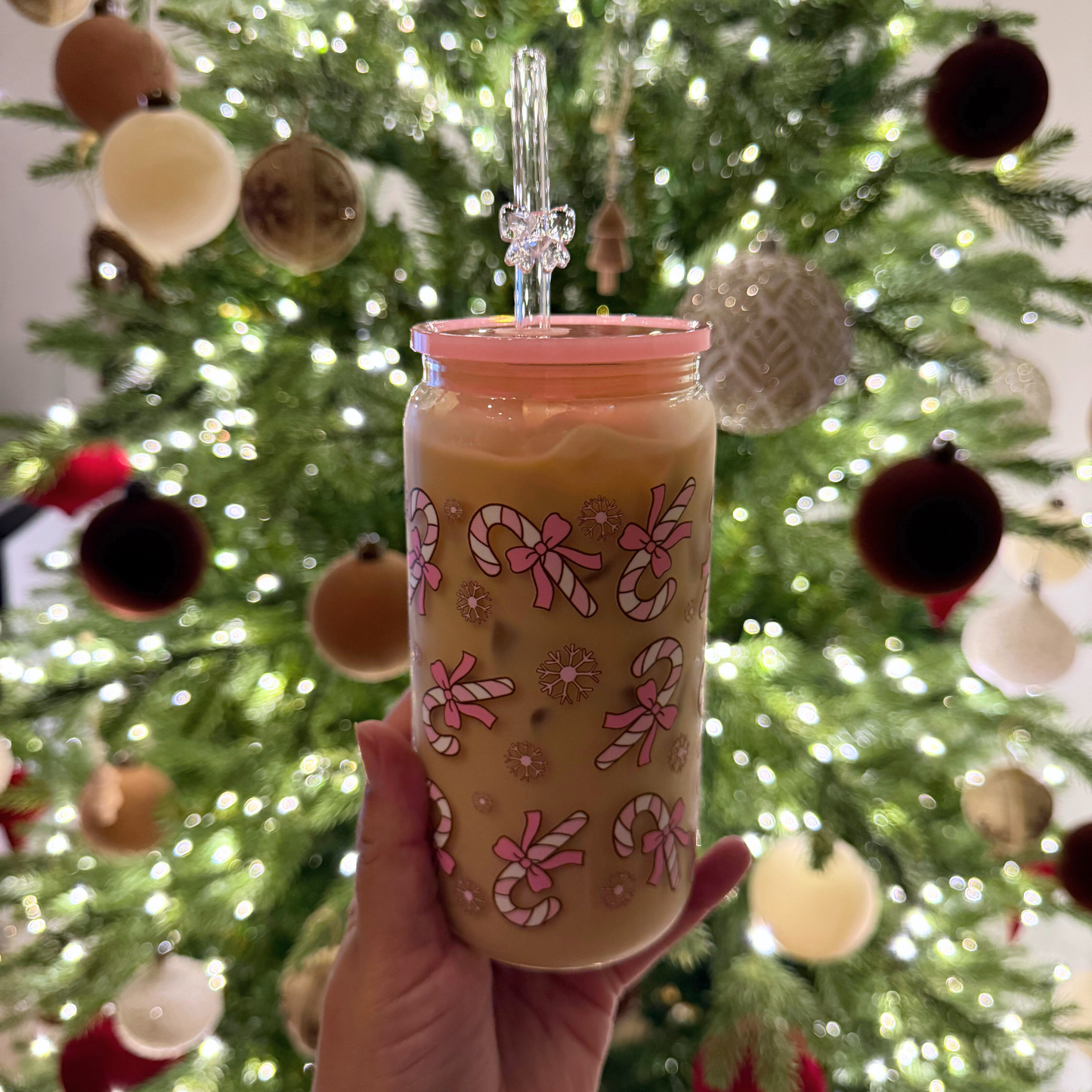 Coquette Candy Cane Glass Cup