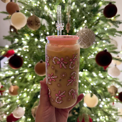 Coquette Candy Cane Glass Cup