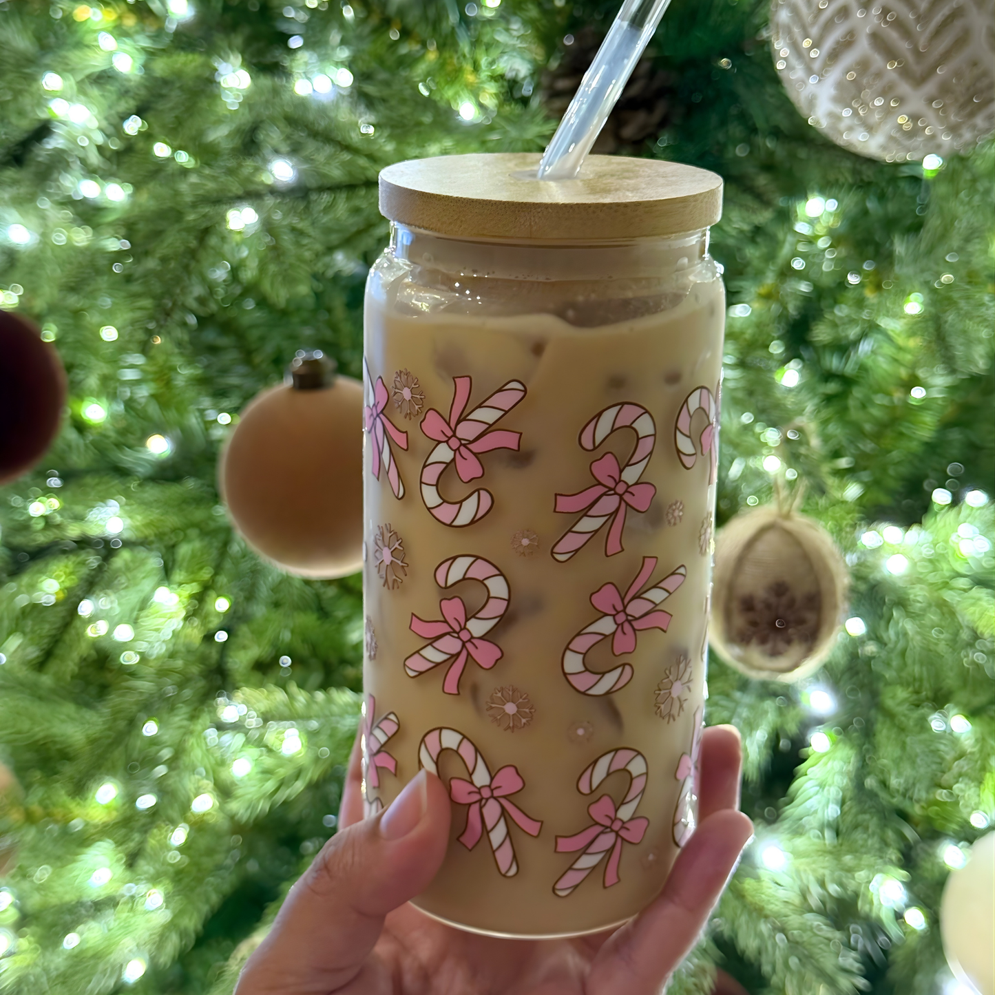 Coquette Candy Cane Glass Cup