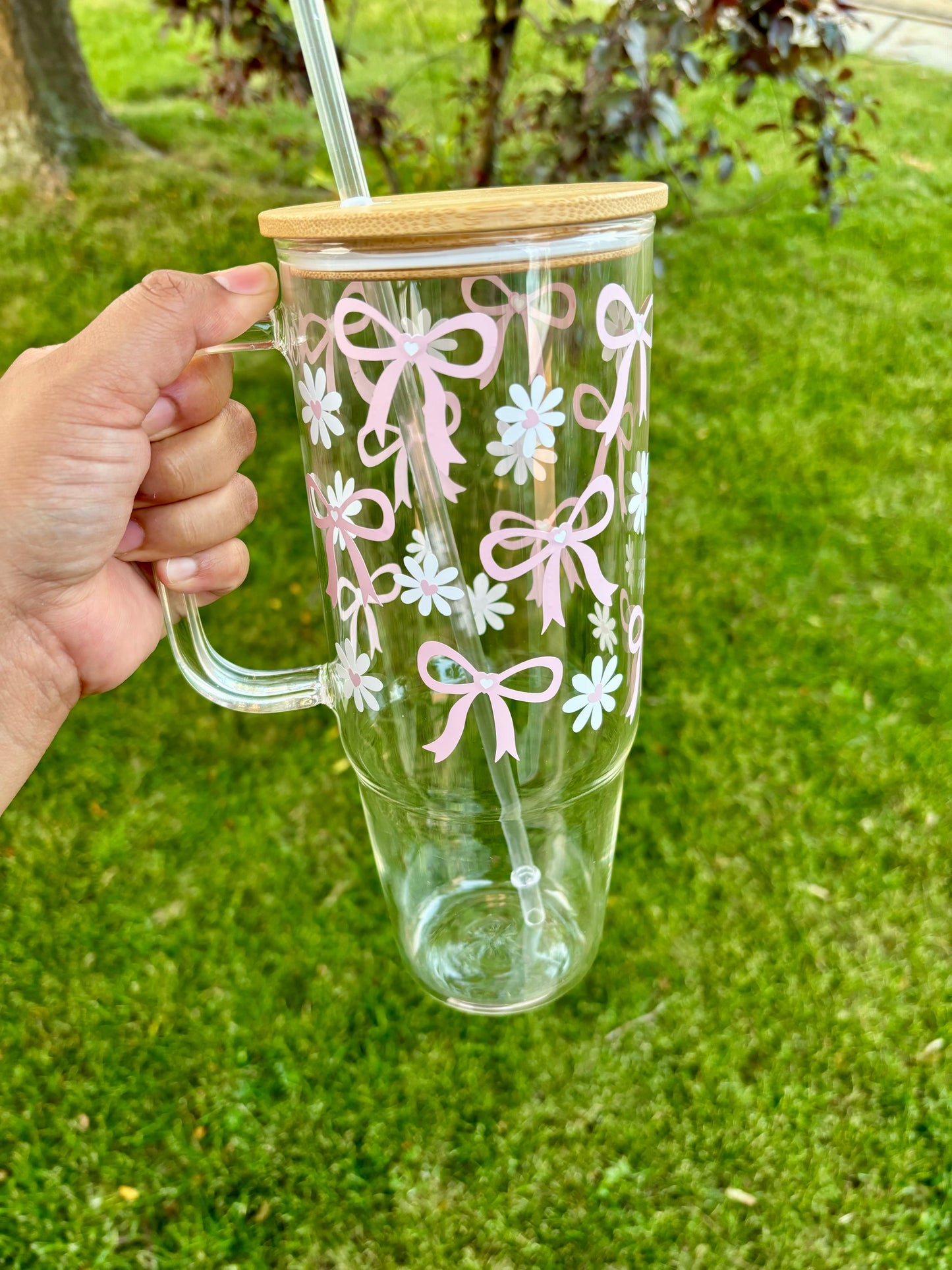 Pink Coquette Bow 40 oz Glass Tumbler