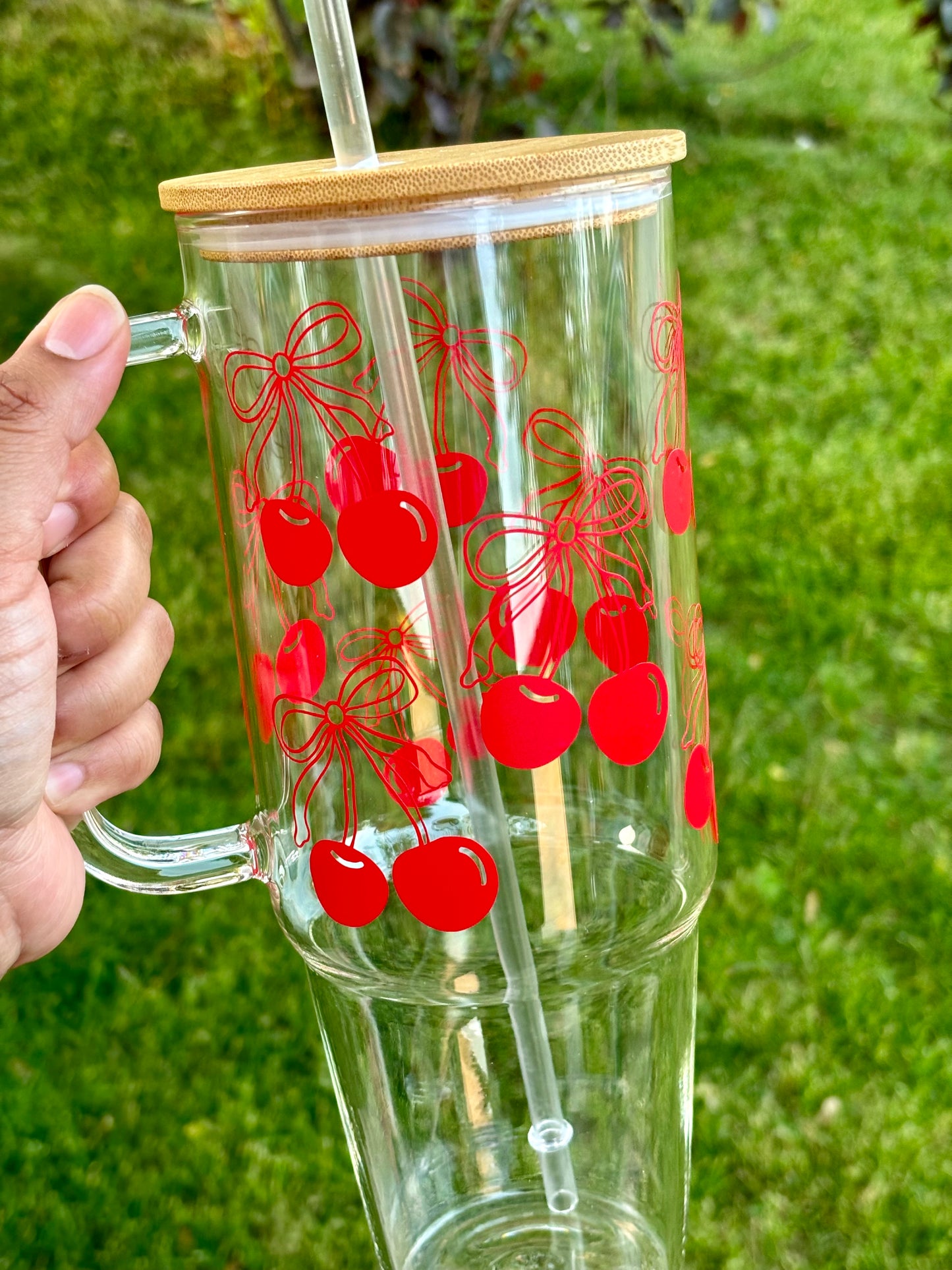 Cherry Coquette Bow 40 Oz Glass Tumbler