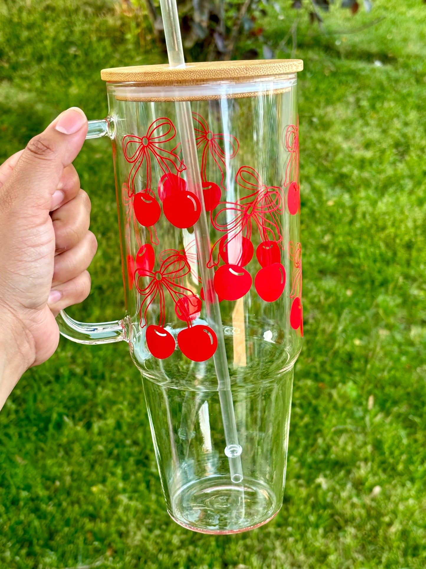 Cherry Coquette Bow 40 Oz Glass Tumbler