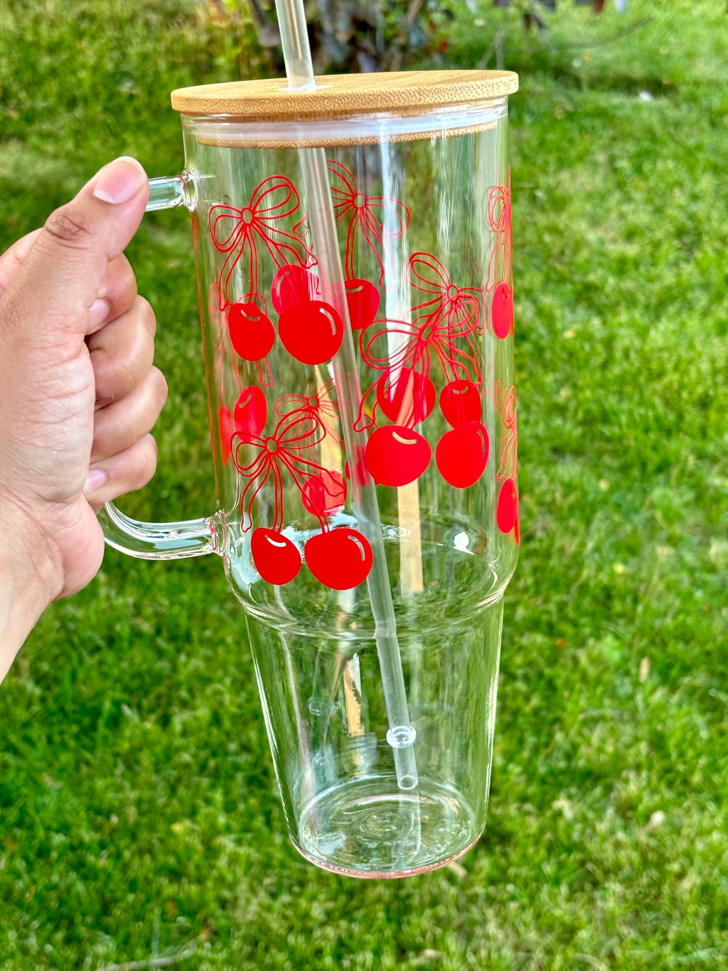 Cherry Coquette Bow 40 Oz Glass Tumbler