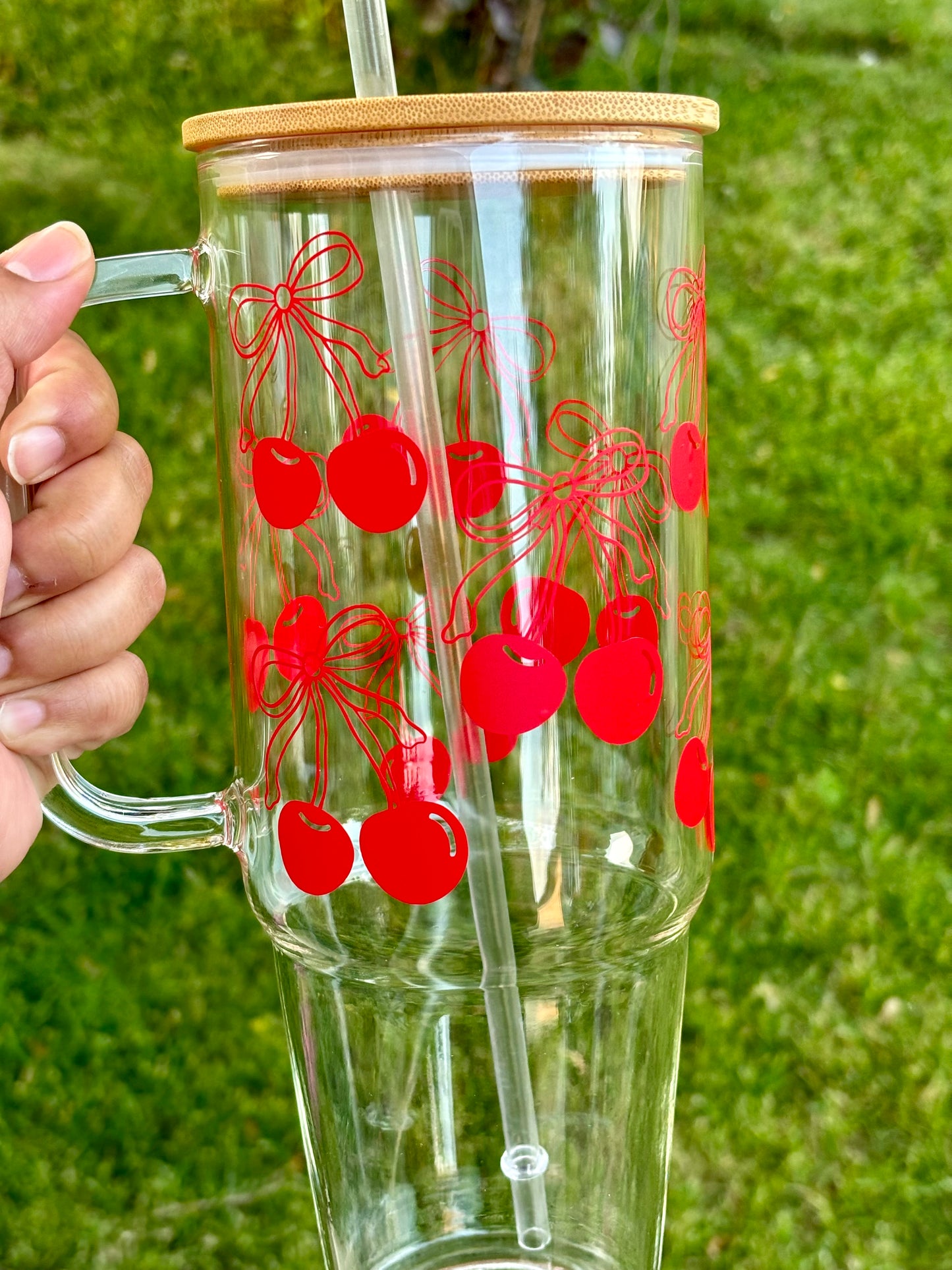 Cherry Coquette Bow 40 Oz Glass Tumbler