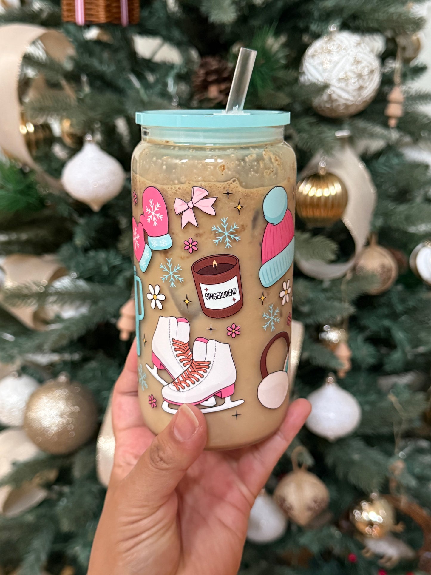 Cozy Winter Coquette Girly Glass Can