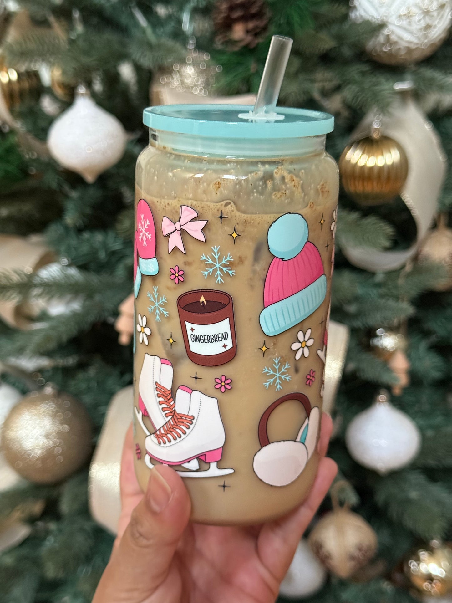 Cozy Winter Coquette Girly Glass Can