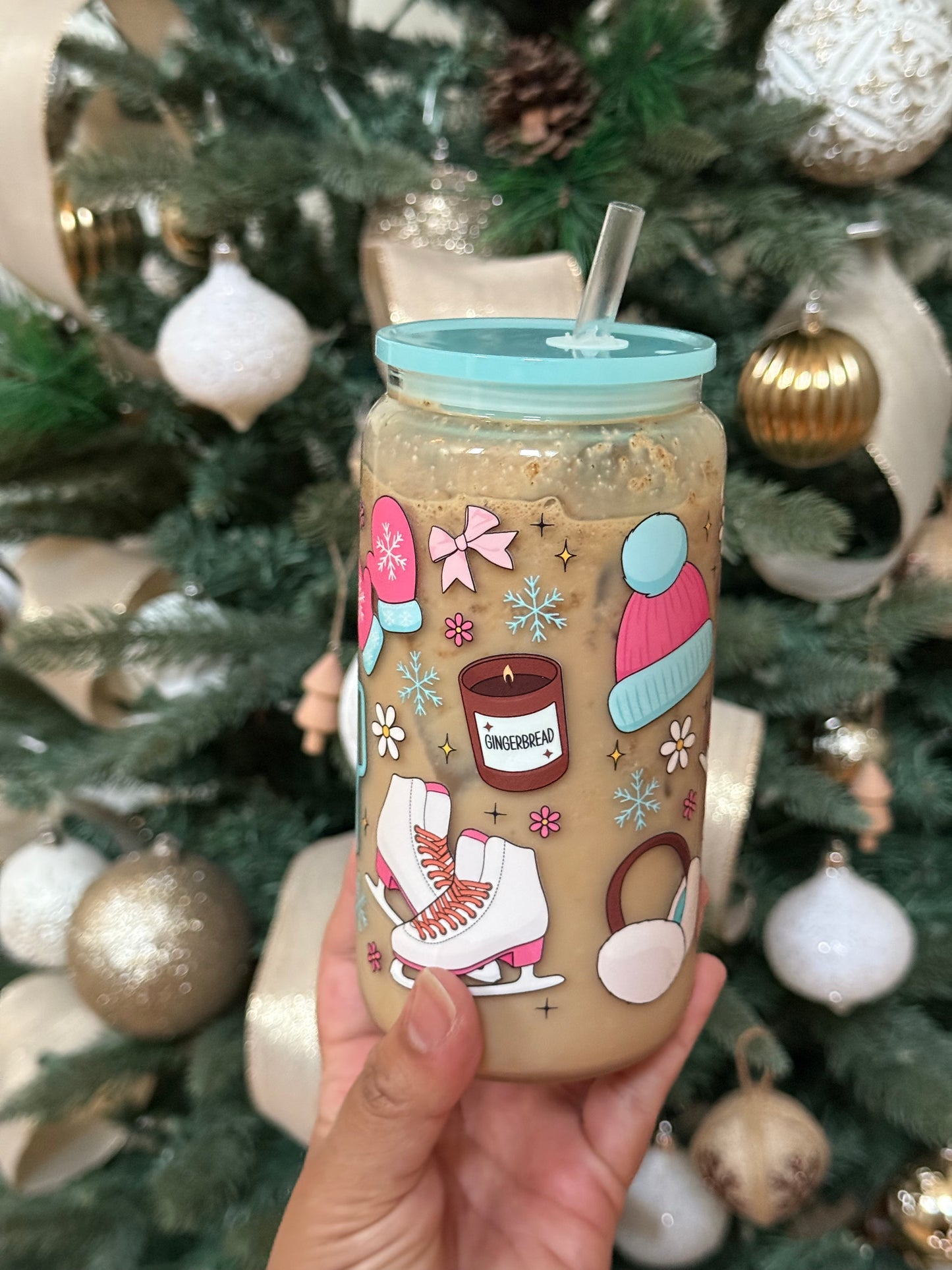 Cozy Winter Coquette Girly Glass Can