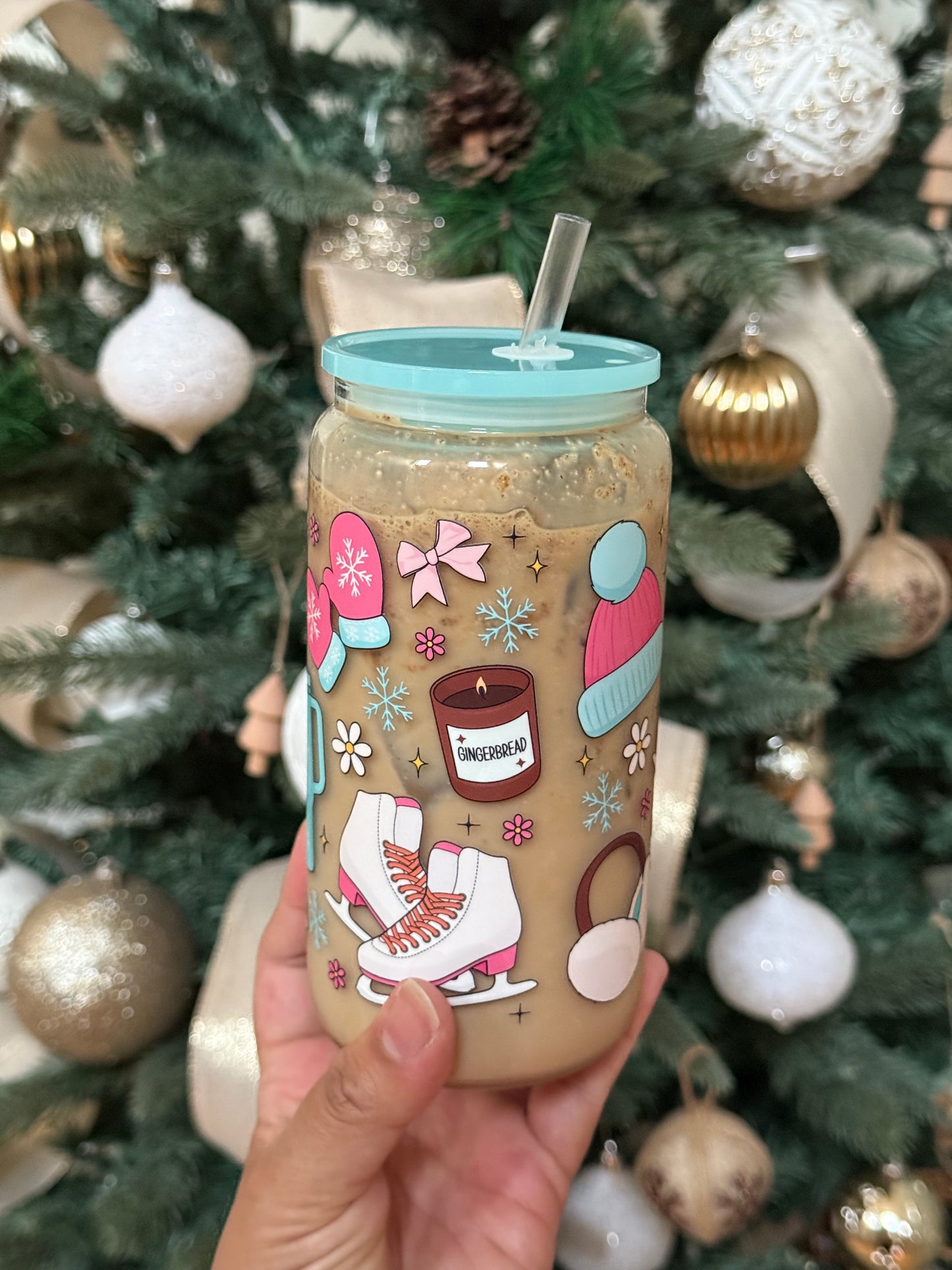 Cozy Winter Coquette Girly Glass Can