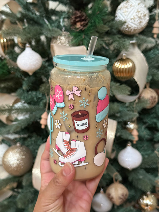 Cozy Winter Coquette Girly Glass Can