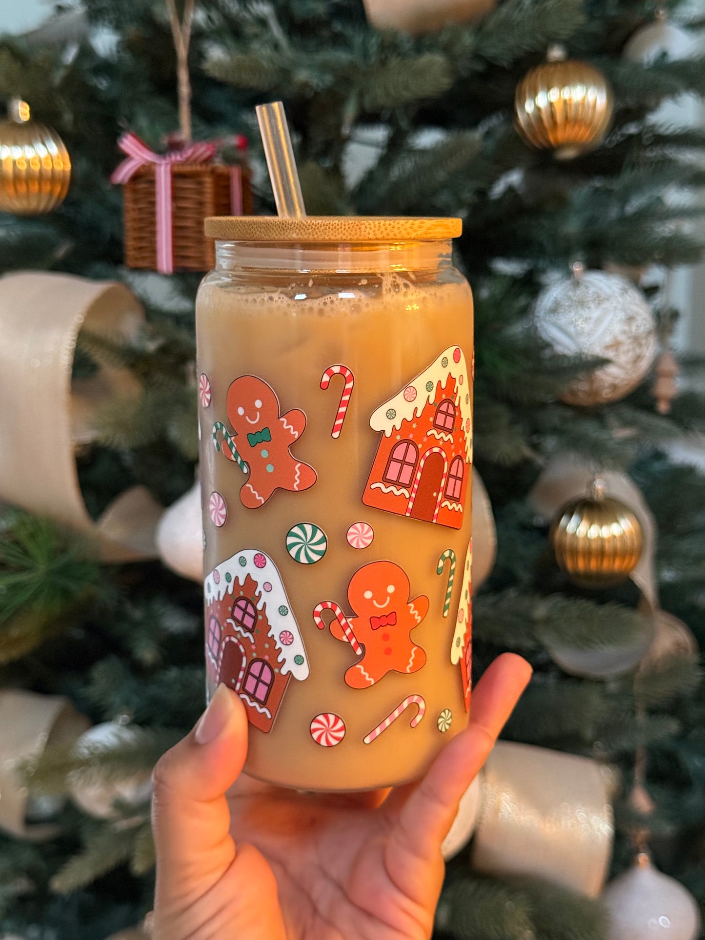 Christmas Gingerbread Glass Can