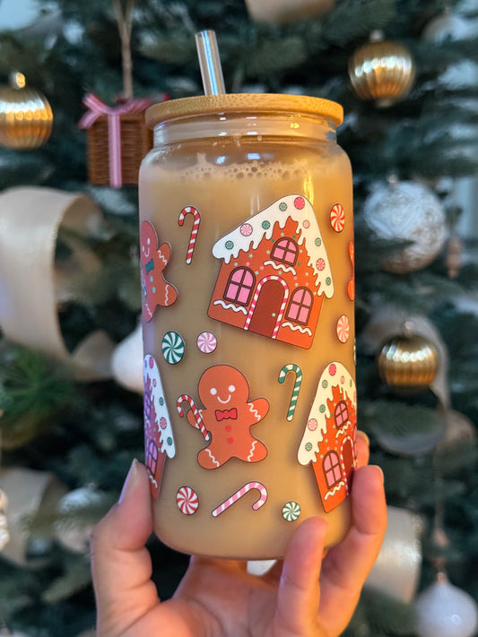 Christmas Gingerbread Glass Can