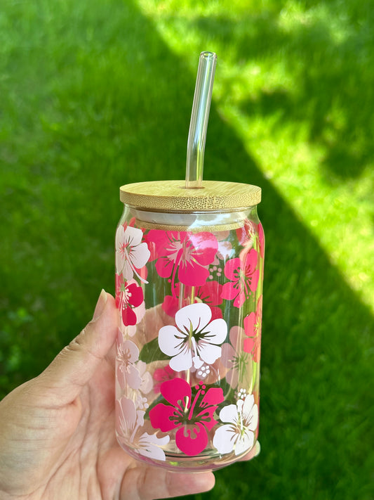 Hibiscus Glass Can