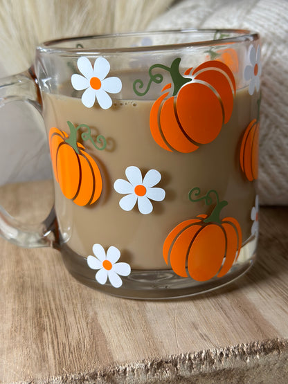 Pumpkin Daisy Glass Mug