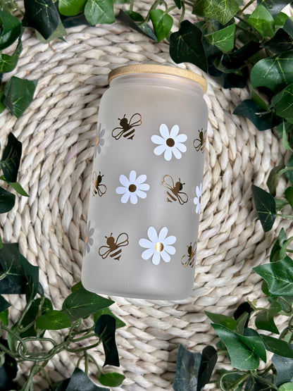 Honey Bee Daisy Glass Can