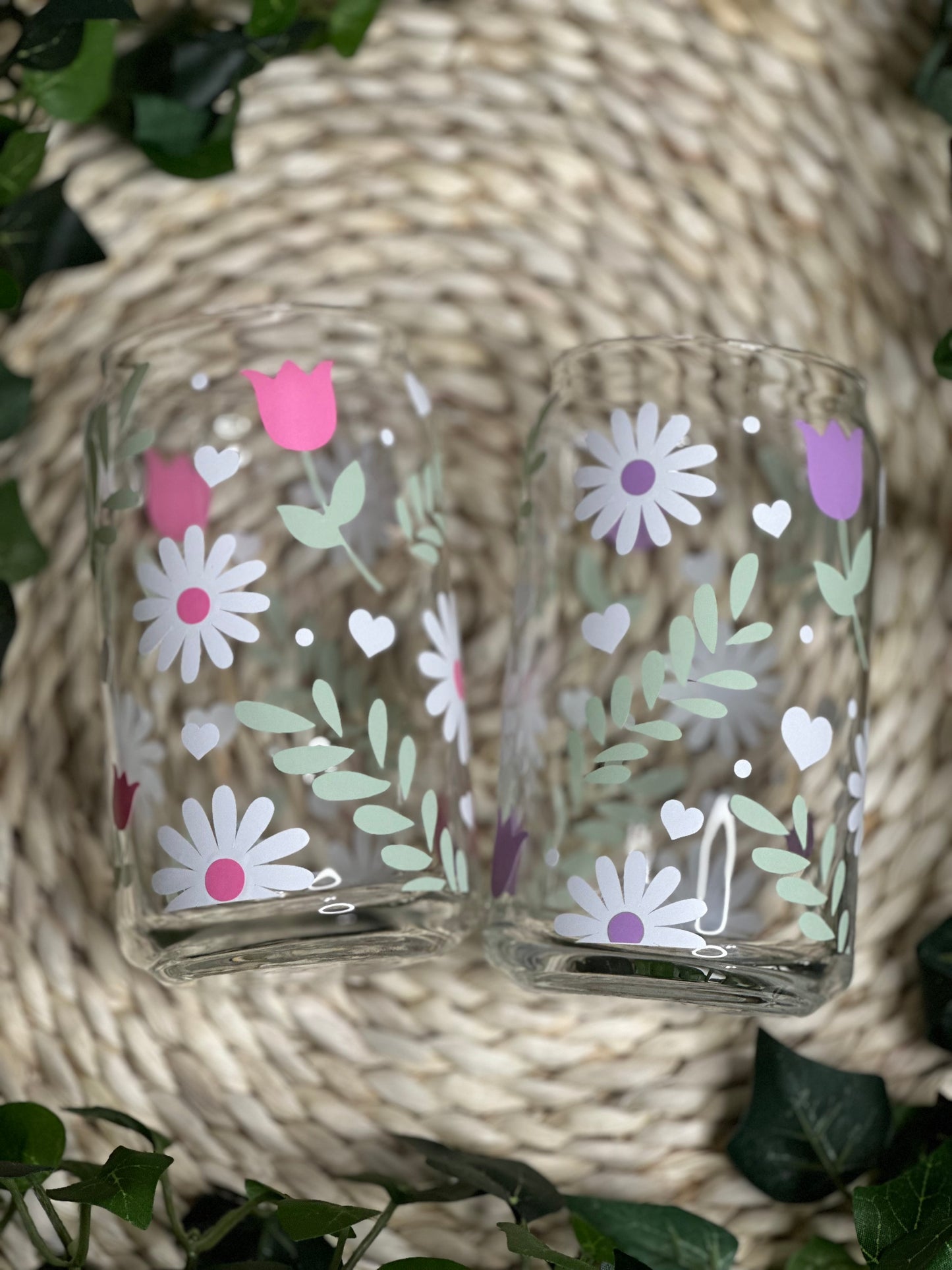 Spring Floral Glass Cup