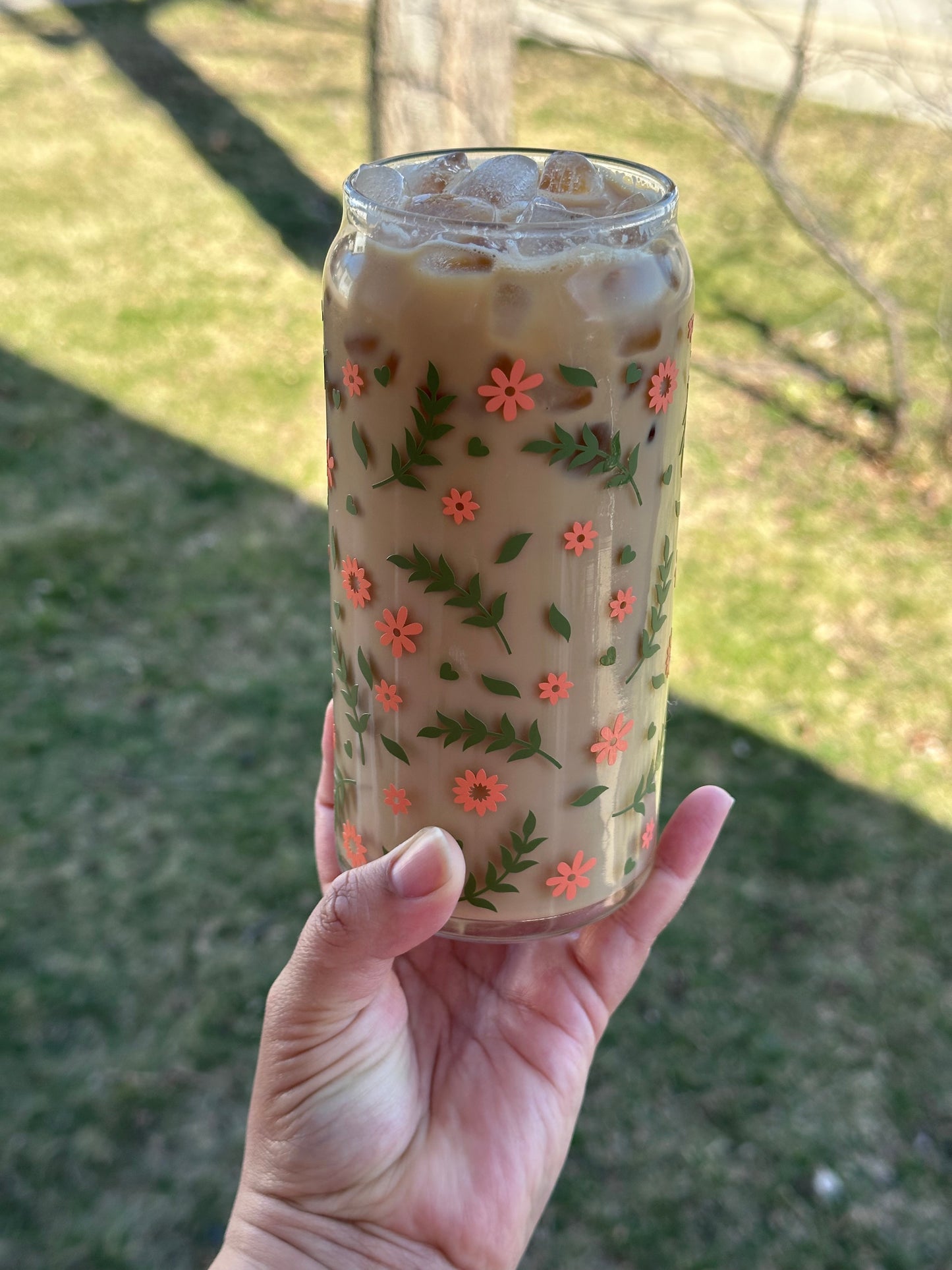 Spring Floral Glass Can