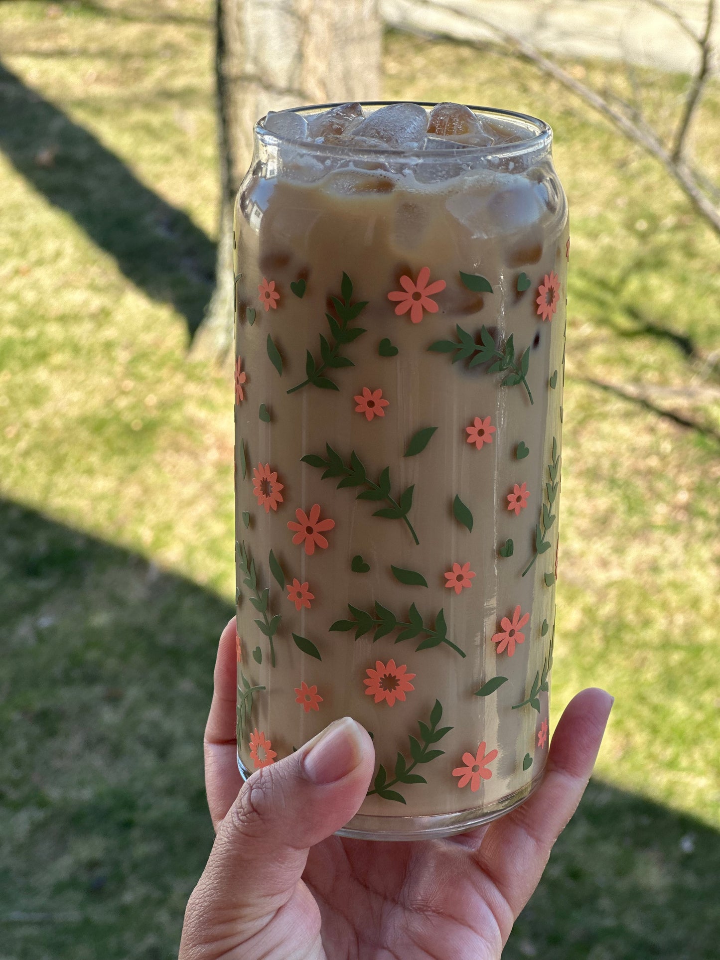 Spring Floral Glass Can