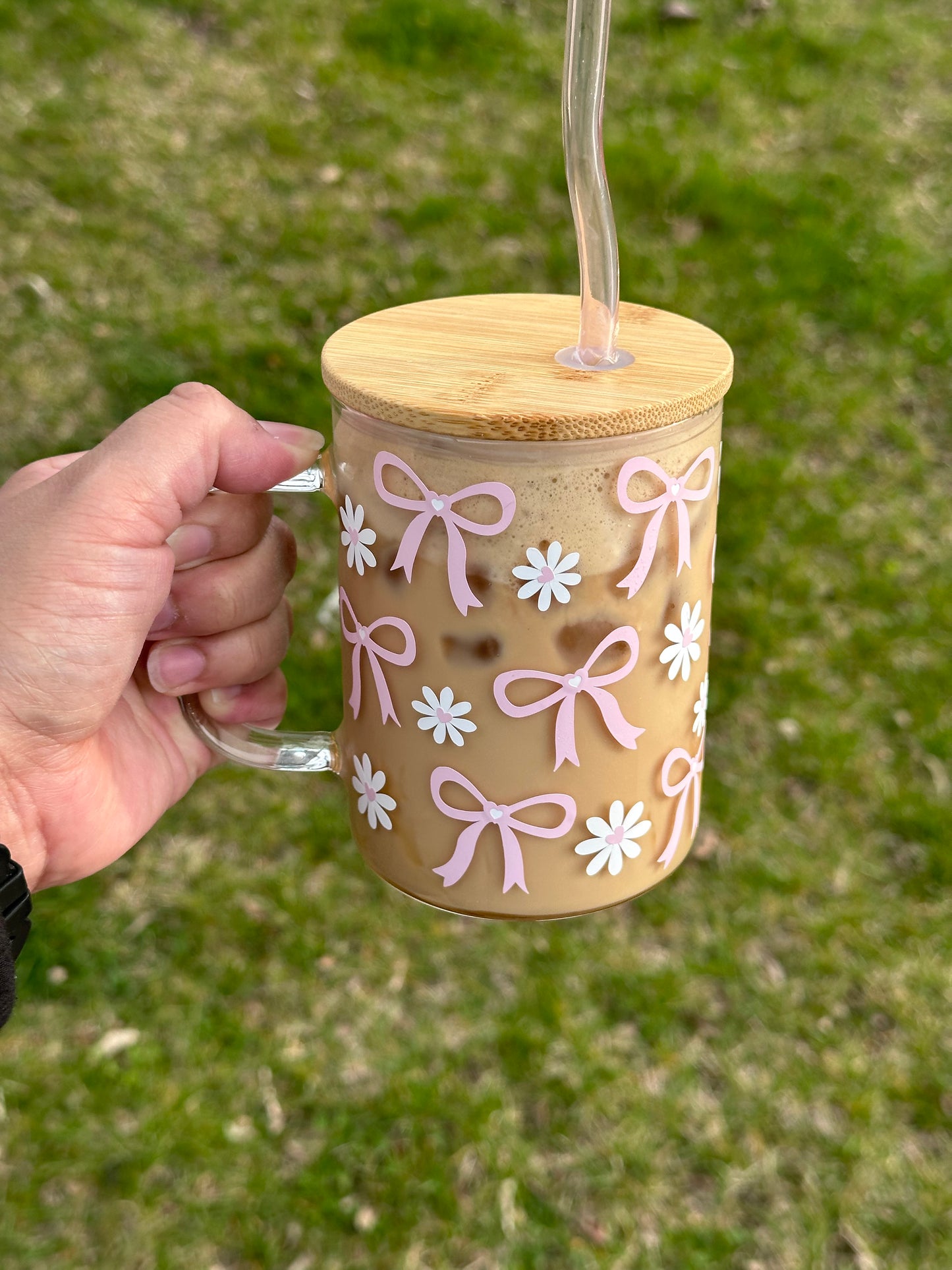 Pink Coquette Bow Glass Mug