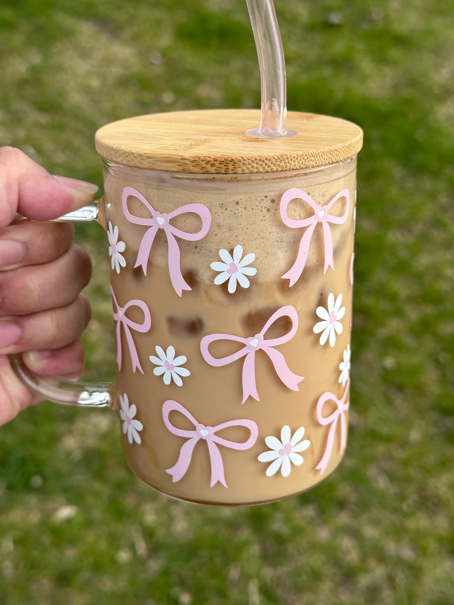 Pink Coquette Bow Glass Mug