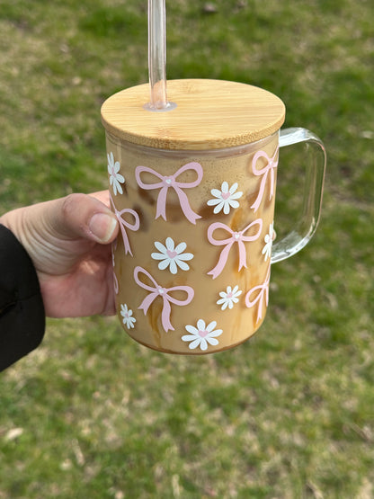 Pink Coquette Bow Glass Mug