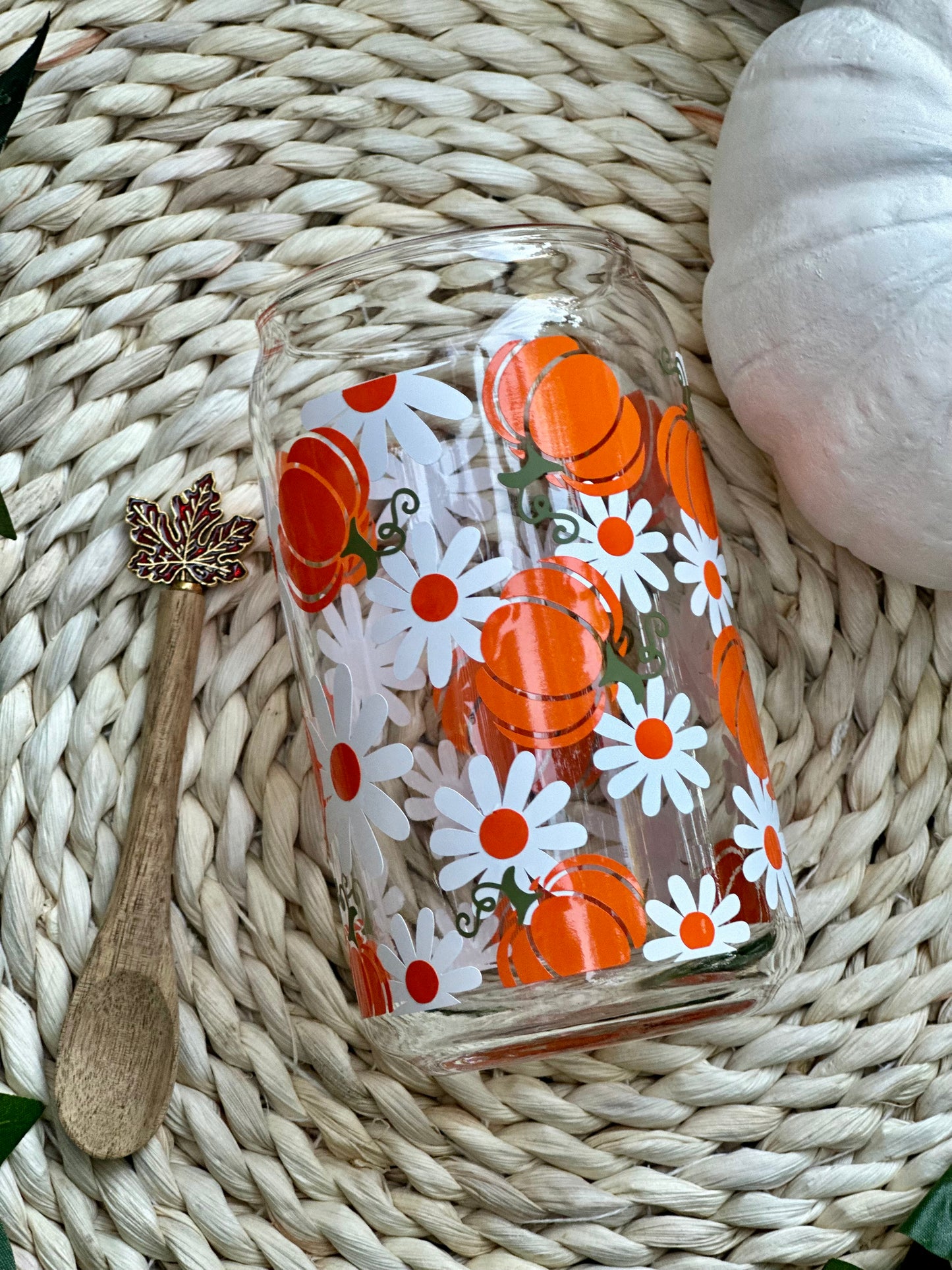 Pumpkin Daisy Glass Can