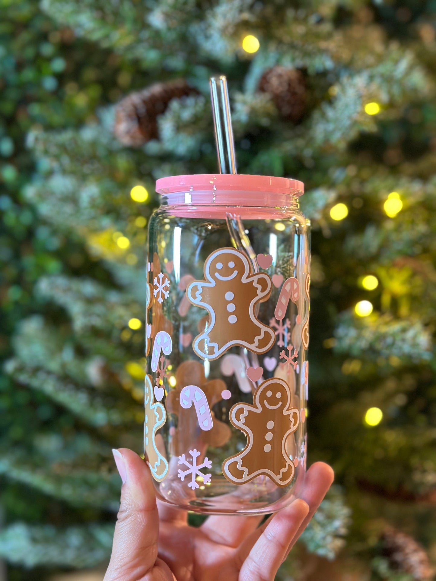 Pink Gingerbread Glass Cup