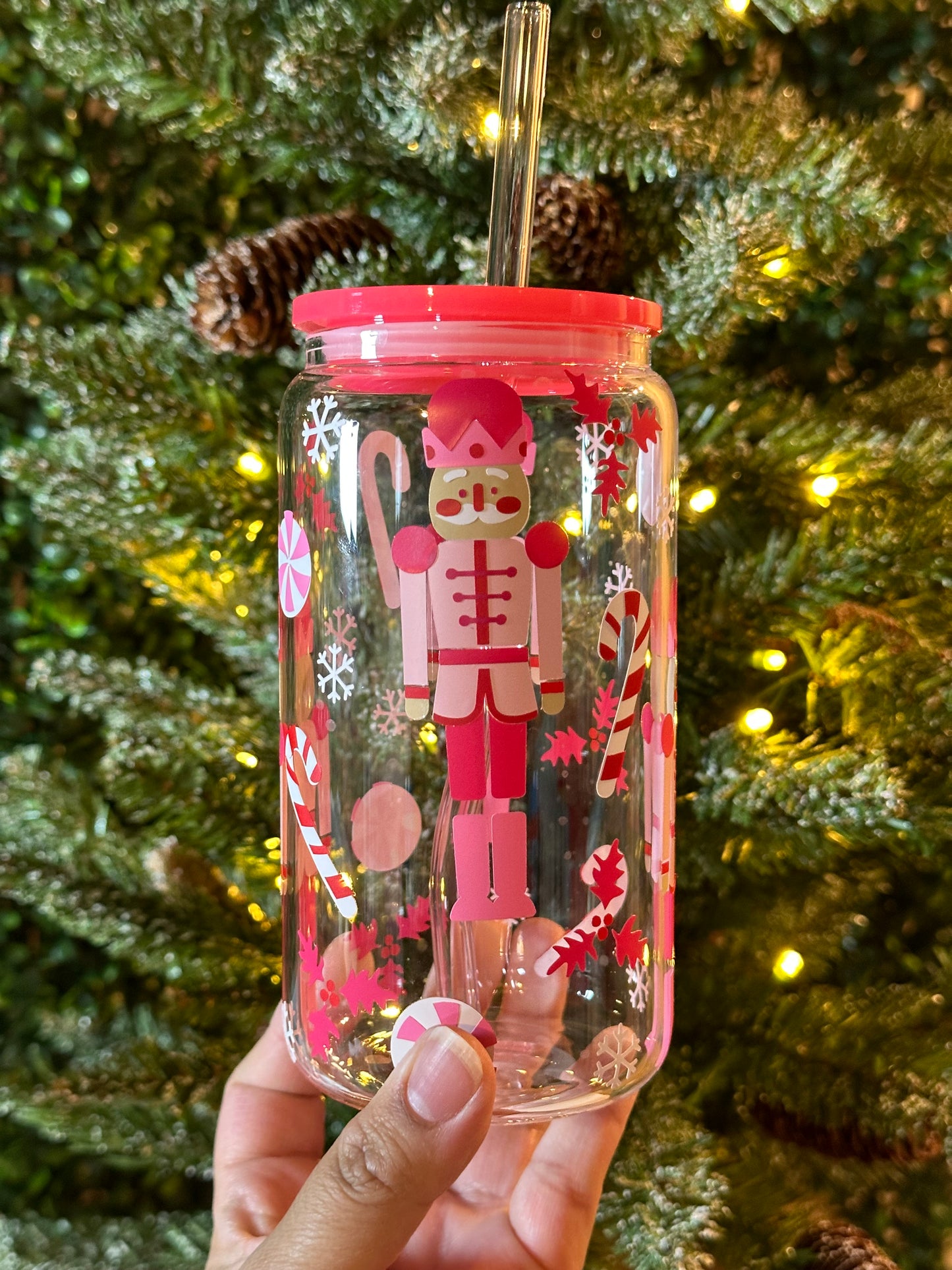 Christmas Pink Nutcracker Glass Cup