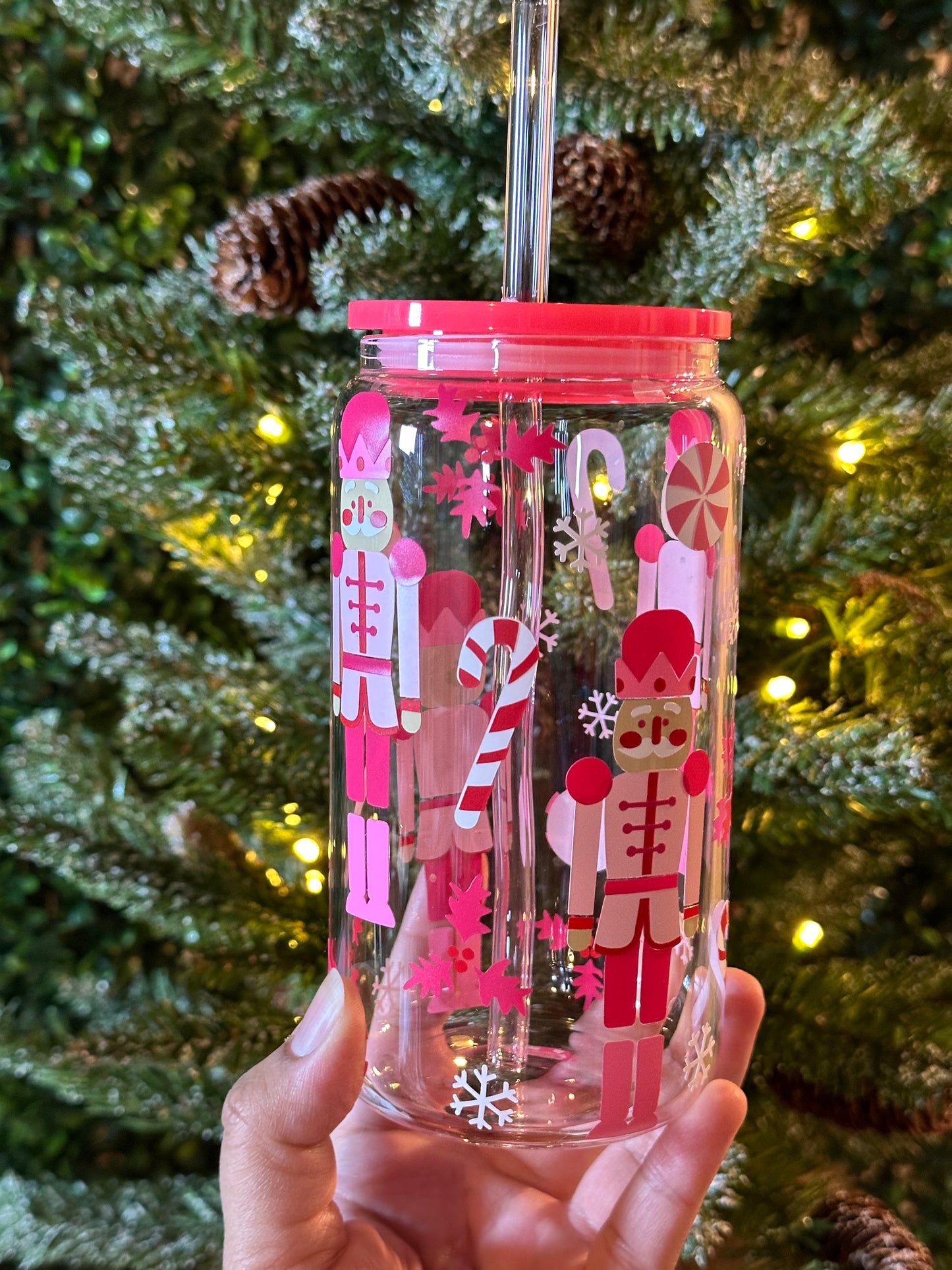 Christmas Pink Nutcracker Glass Cup