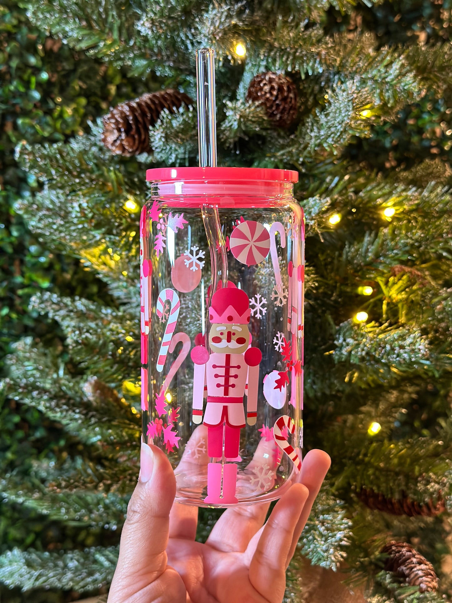 Christmas Pink Nutcracker Glass Cup