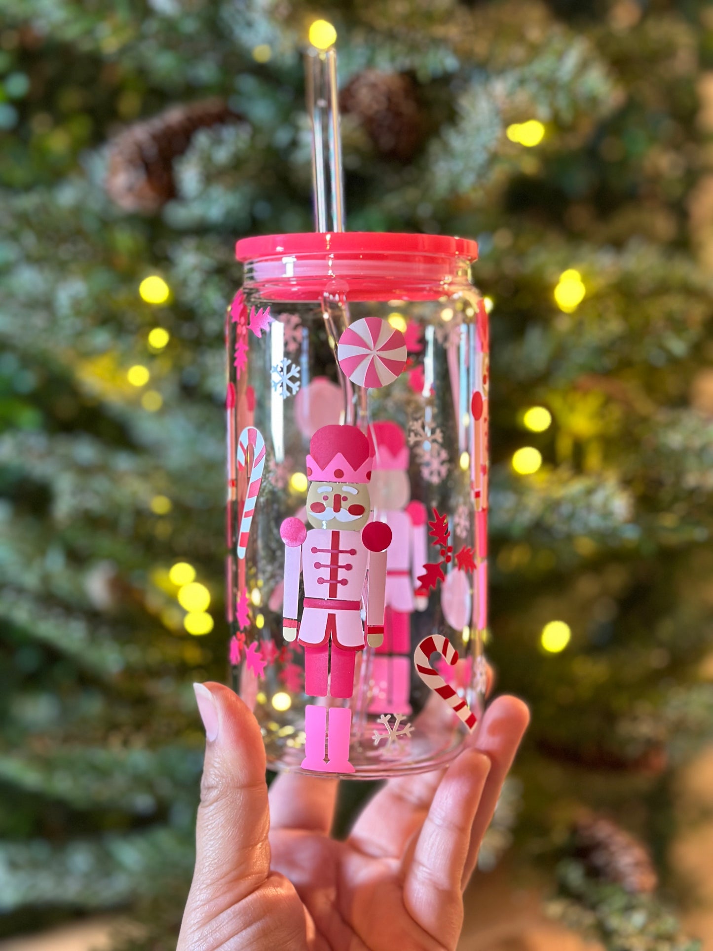 Christmas Pink Nutcracker Glass Cup