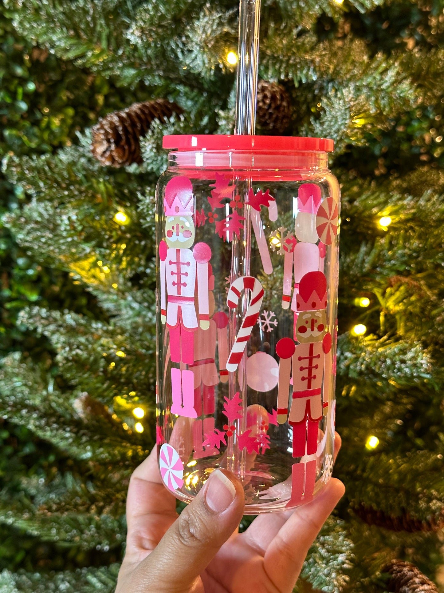 Christmas Pink Nutcracker Glass Cup