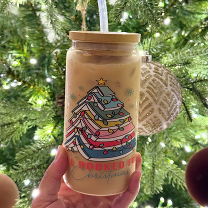 All Booked For Christmas Glass Cup