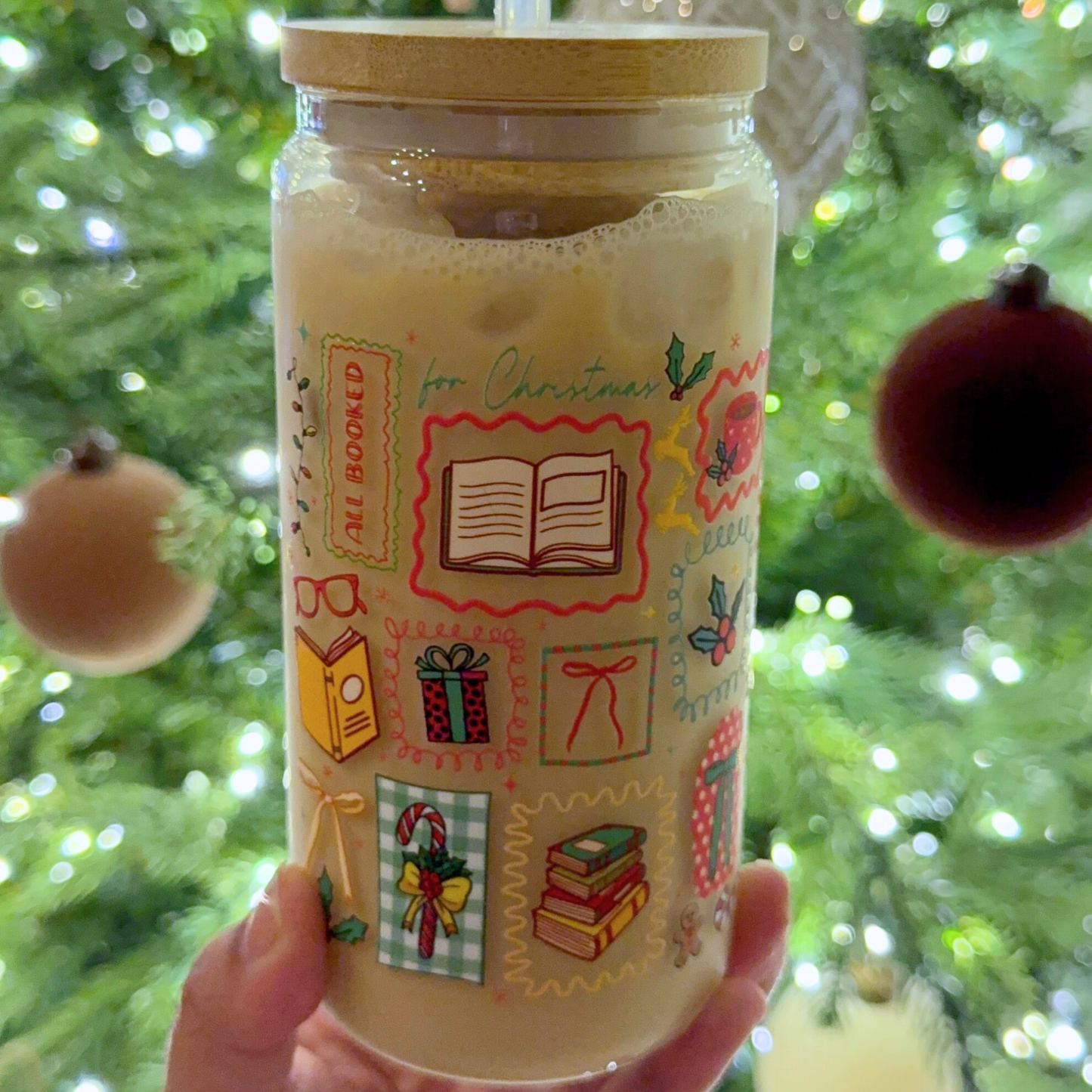 All Booked For Christmas Glass Cup