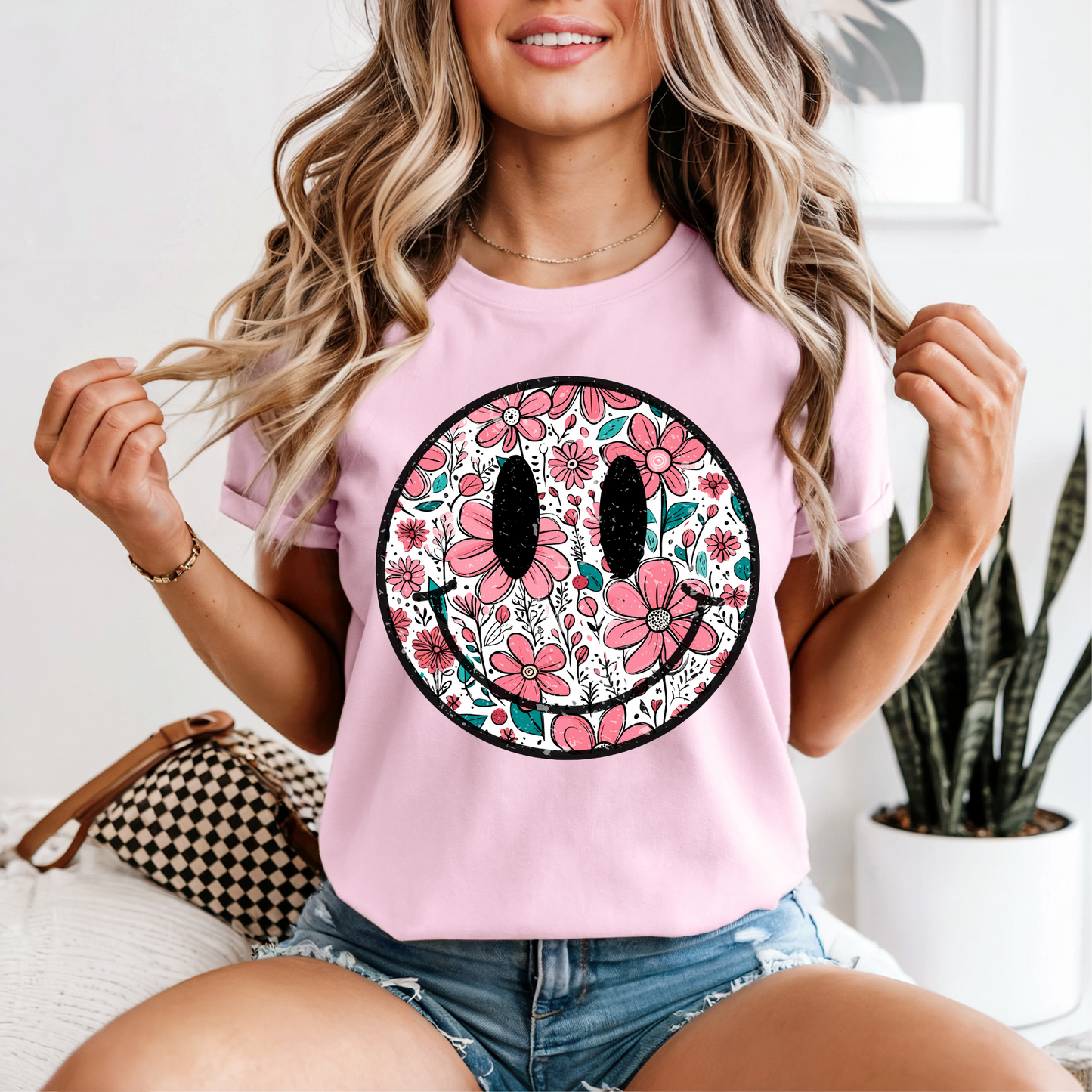 Retro Floral Happy Face Comfort Colors T-shirt