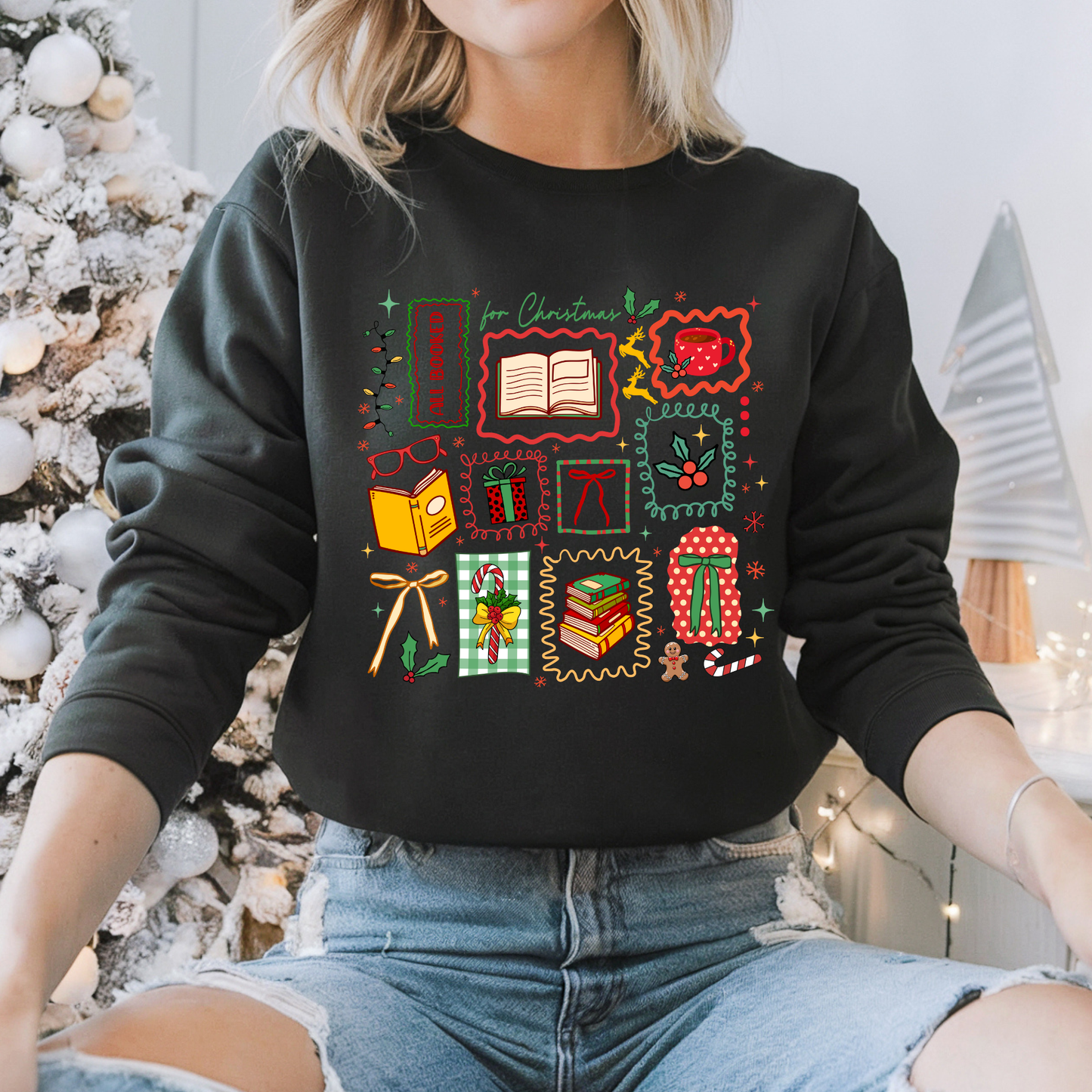 Bookish Christmas Doodles Crewneck