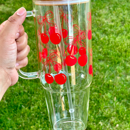 Cherry Coquette Bow 40 Oz Glass Tumbler