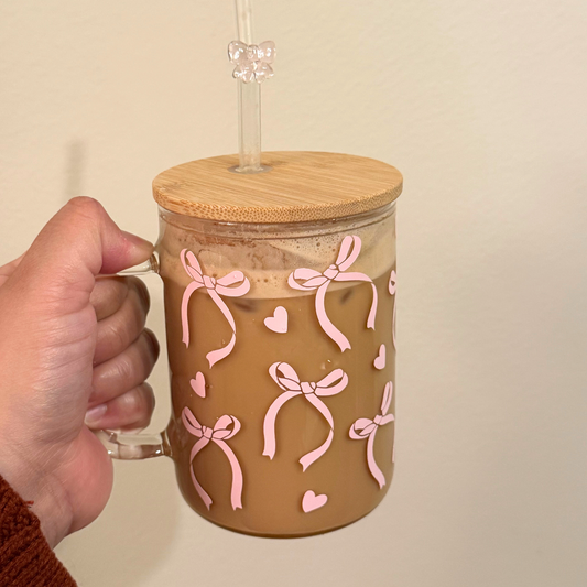 Pink bow glass mug 15oz