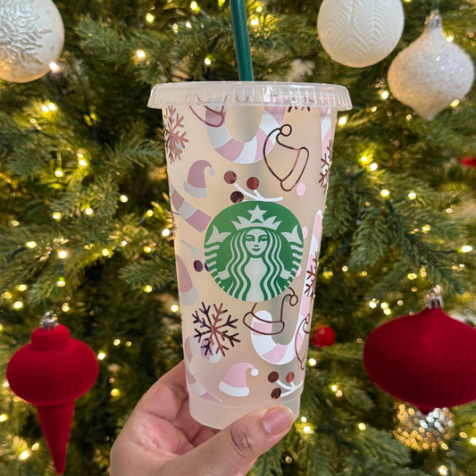 Pink Candy Cane Starbucks Cup