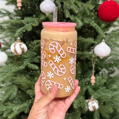 Pink Candy Cane Glass Cup