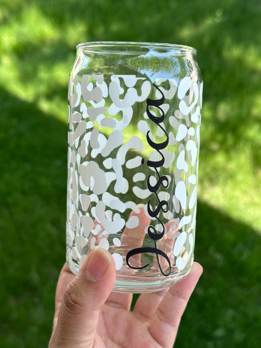 Leopard print glass cup